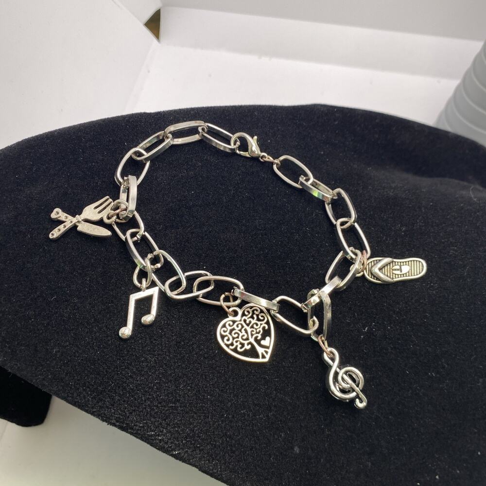 Womens Silver Custom Charm Bracelet Music Beach Lover